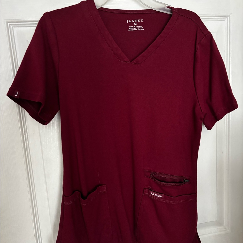 Jaanuu Women's Deep Burgundy V-Neck Short Sleeve Scrub Top